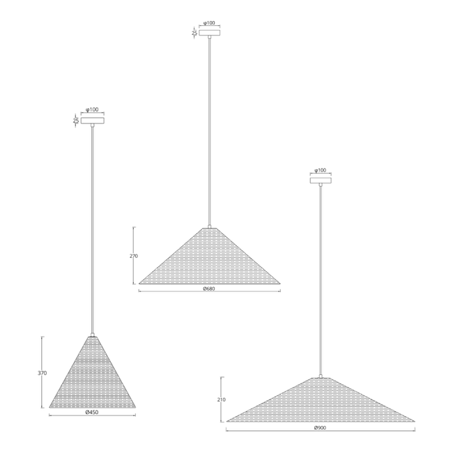 Hikari Rattan Pendant Light - Dimension Drawing (Small)