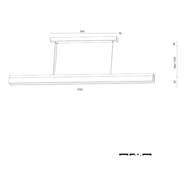 Clay Linear Pendant Light - Dimension Drawing (Concrete)