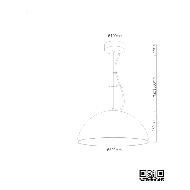 Clay Dome Pendant Light - Dimension Drawing (Plaster Terracotta)