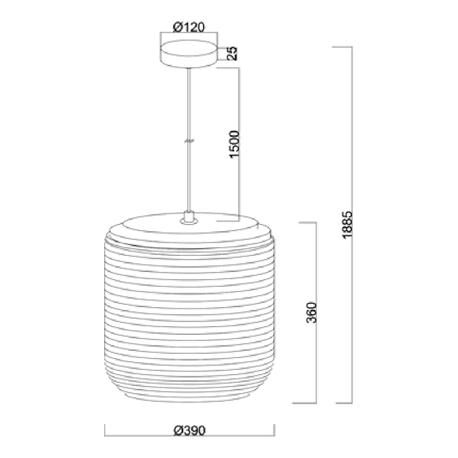 Solis Cylinder Recycled Cardboard Pendant Light - Dimension Drawing