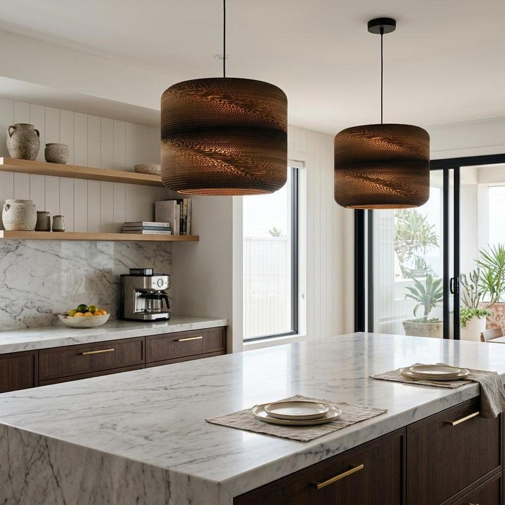 Solis Cylinder Recycled Cardboard Pendant Light - Lifestyle 1