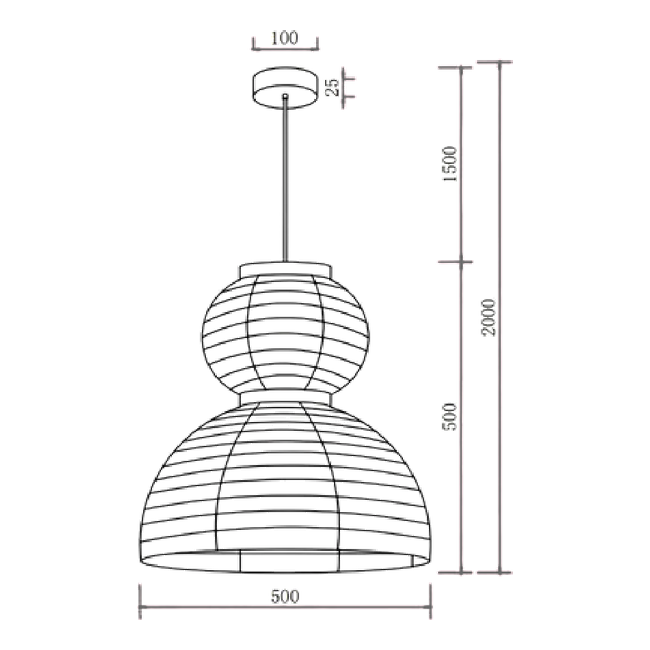 Kami Silk Pendant Light - Dimension Drawing