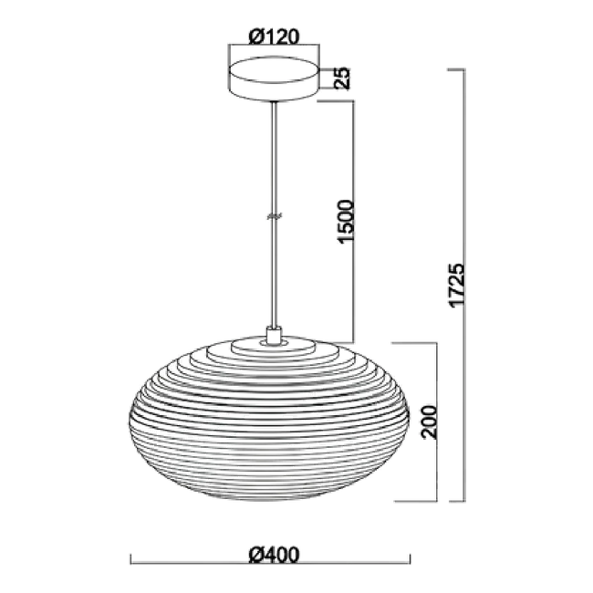 Zanora Oval Recycled Cardboard Pendant Light - Dimension Drawing
