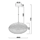 Zanora Oval Recycled Cardboard Pendant Light - Dimension Drawing