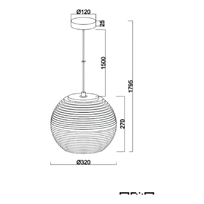 Zanora Round Recycled Cardboard Pendant Light - Dimension Drawing