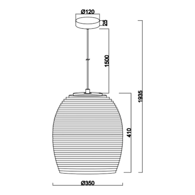 Zanora Dome Recycled Cardboard Pendant Light - Dimension Drawing