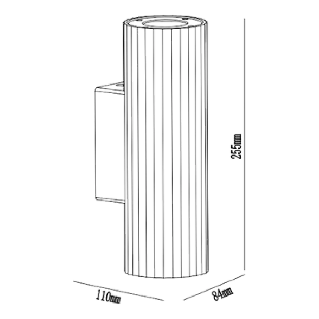 Aurora Concrete Outdoor Up/Down Wall Light - Dimension Drawing (Black)