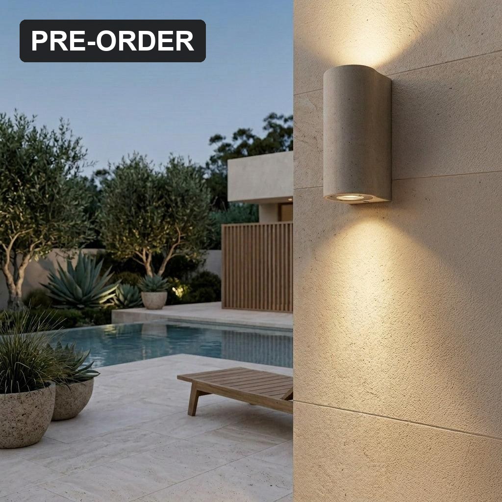 Marmo Travertine Up/Down Outdoor Wall Light - Lifestyle 1