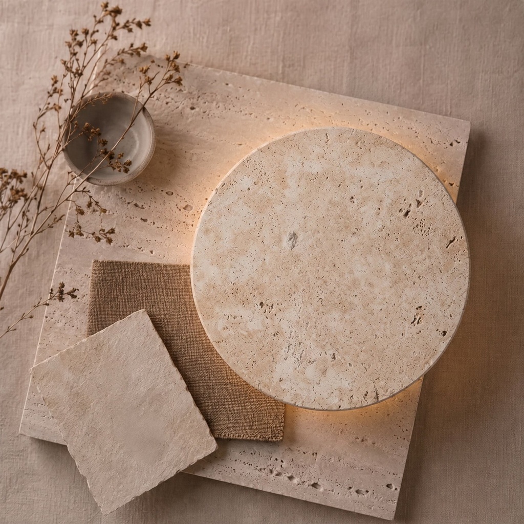 Shore Halo Natural Travertine Indoor Wall Light - Lifestyle 3