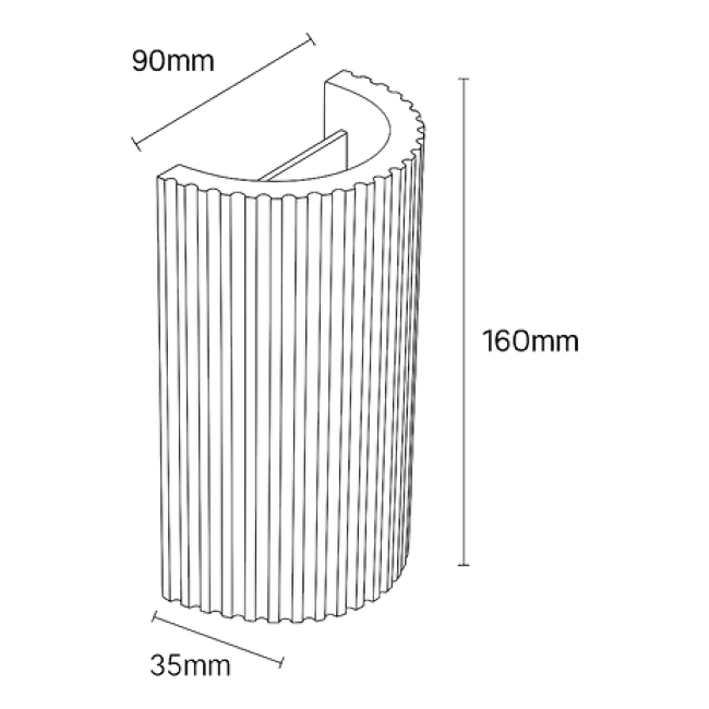 Shore Ribbed Natural Travertine Up/Down Wall Light - Dimension Drawing