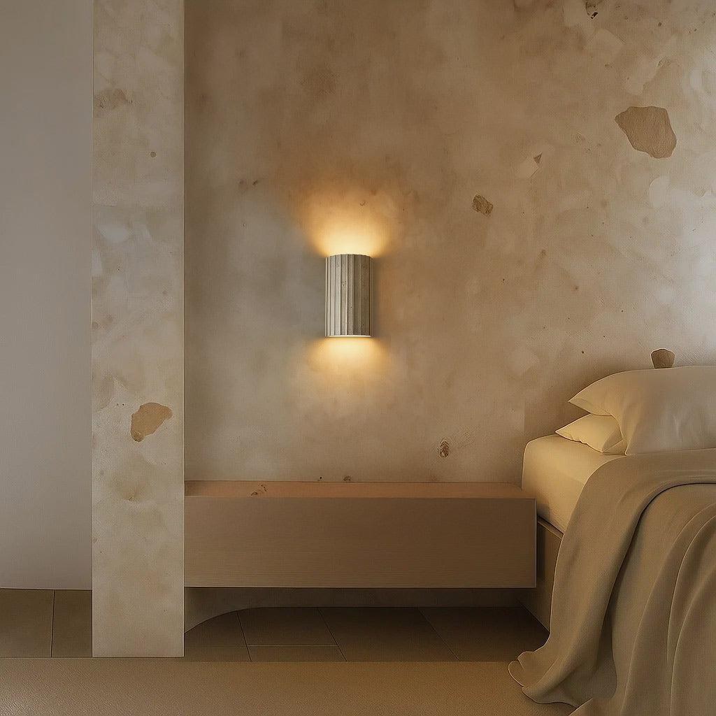 Shore Ribbed Natural Travertine Up/Down Wall Light - Lifestyle 1