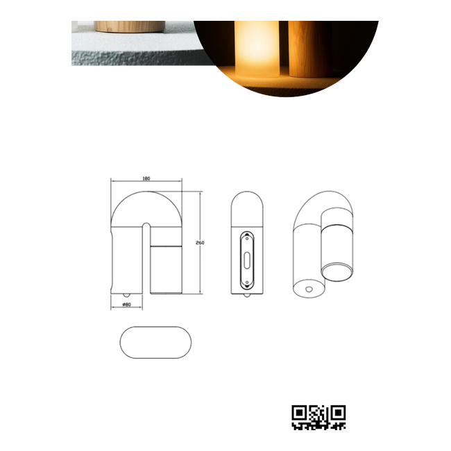 Arch Wood Indoor Wall Light - Dimension Drawing