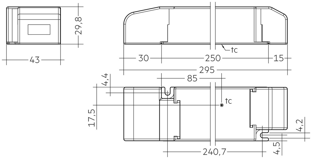 Tridonic 100W 24V SC SNC SR Dimensions