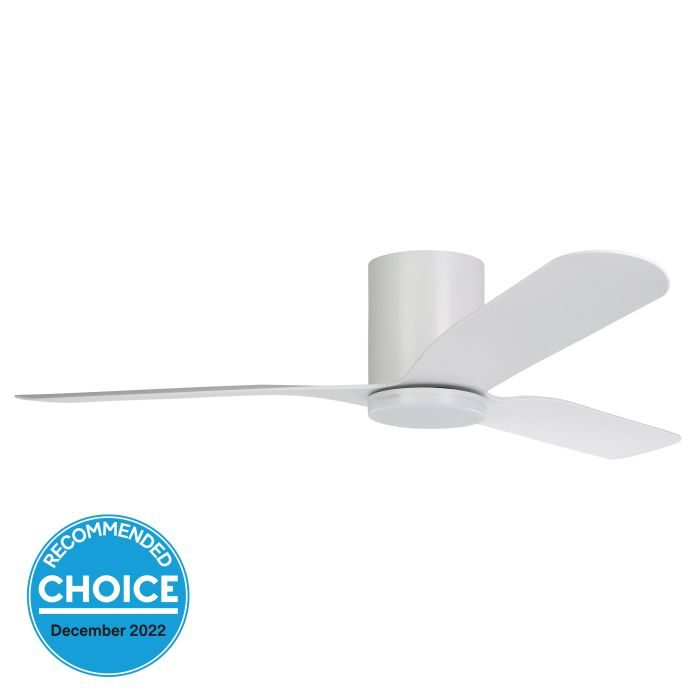 IA Hugger DC Ceiling Fan 2 x Sizes (White, White, With Light)